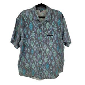 Quiksilver mens Large blue Geometric button up short sleeve cotton shirt